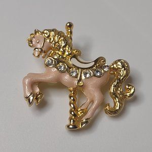 Vintage Pink Carousel Horse Brooch